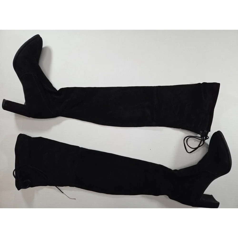Kaitlyn Pan Women Black Faux Suede Over The Knee Thigh High Block Heel Boots 9